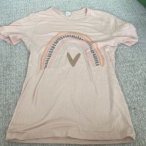 Size XS WOMENS Boho Rainbow Heart Tee T-shirt Bella Canvas Pink